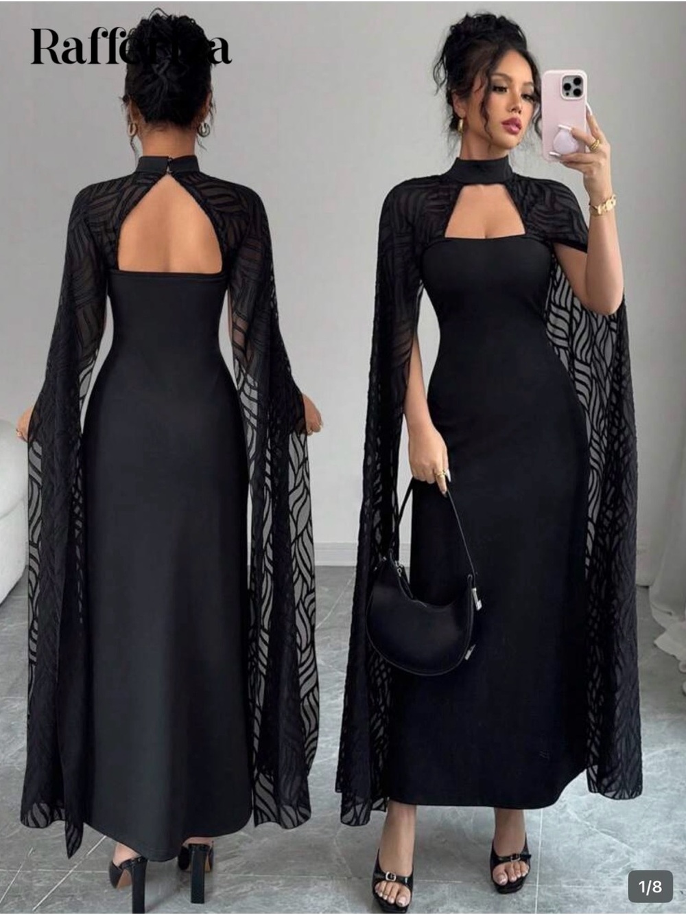 Women's Black Cape-Overlay Evening Dress